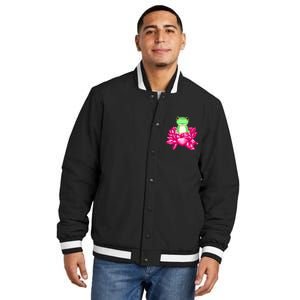 A Little Cute Frog In A Flower Insulated Varsity Jacket