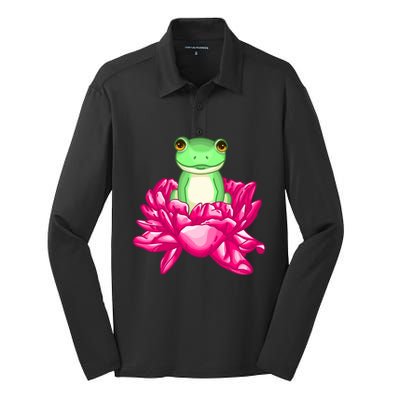 A Little Cute Frog In A Flower Silk Touch Performance Long Sleeve Polo