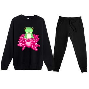 A Little Cute Frog In A Flower Premium Crewneck Sweatsuit Set