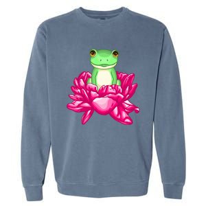 A Little Cute Frog In A Flower Garment-Dyed Sweatshirt