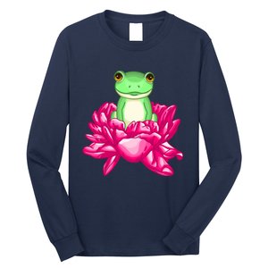 A Little Cute Frog In A Flower Long Sleeve Shirt