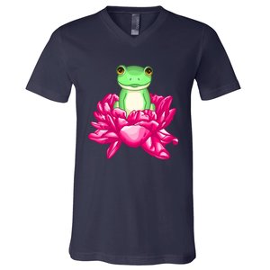 A Little Cute Frog In A Flower V-Neck T-Shirt