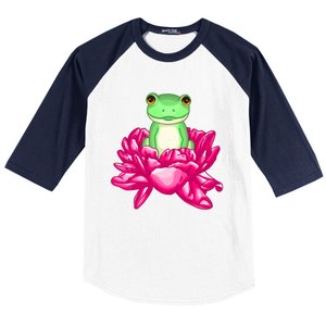 A Little Cute Frog In A Flower Baseball Sleeve Shirt