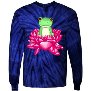 A Little Cute Frog In A Flower Tie-Dye Long Sleeve Shirt