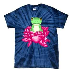 A Little Cute Frog In A Flower Tie-Dye T-Shirt