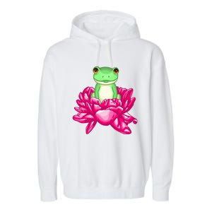 A Little Cute Frog In A Flower Garment-Dyed Fleece Hoodie