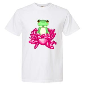 A Little Cute Frog In A Flower Garment-Dyed Heavyweight T-Shirt