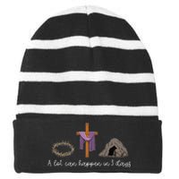 A Lot Can Happen In 3 Days Gift for a Christian Easter Day Striped Beanie with Solid Band