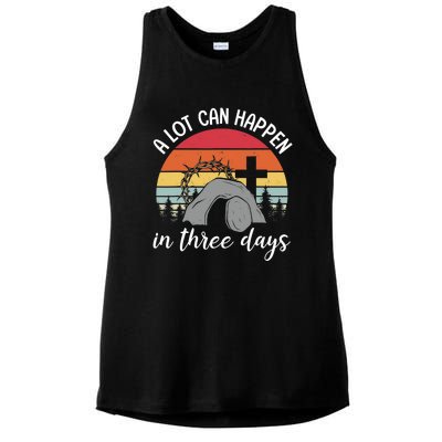 A Lot Can Happen In Three Days Easter Jesus Christian Cross Ladies PosiCharge Tri-Blend Wicking Tank