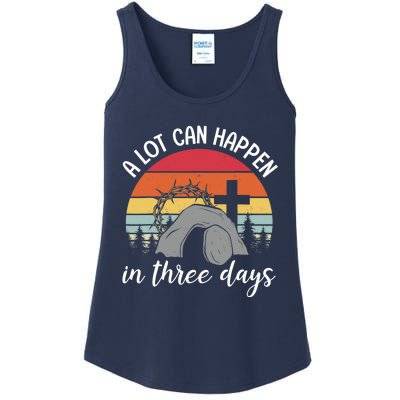 A Lot Can Happen In Three Days Easter Jesus Christian Cross Ladies Essential Tank