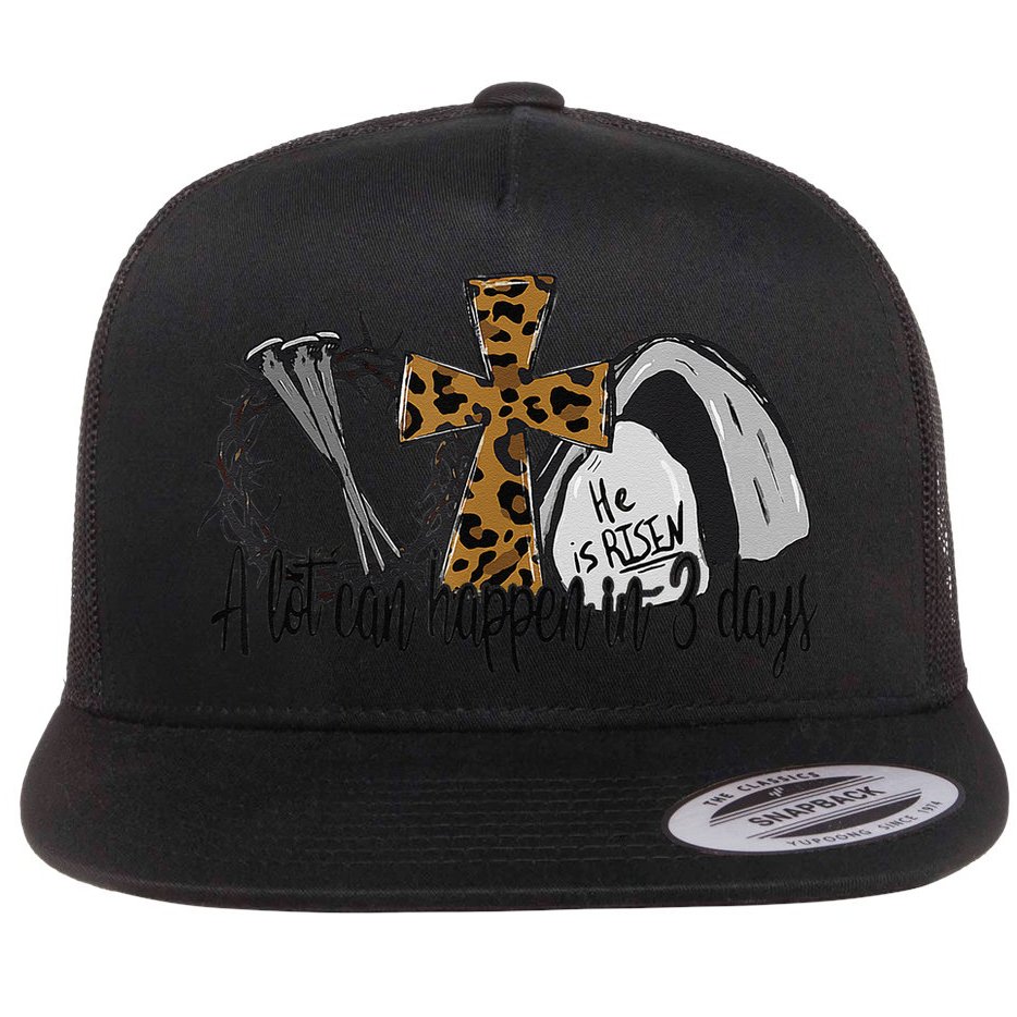 A Lot Can Happen In 3 Days Jesus Easter Leopard Christian Flat Bill Trucker Hat