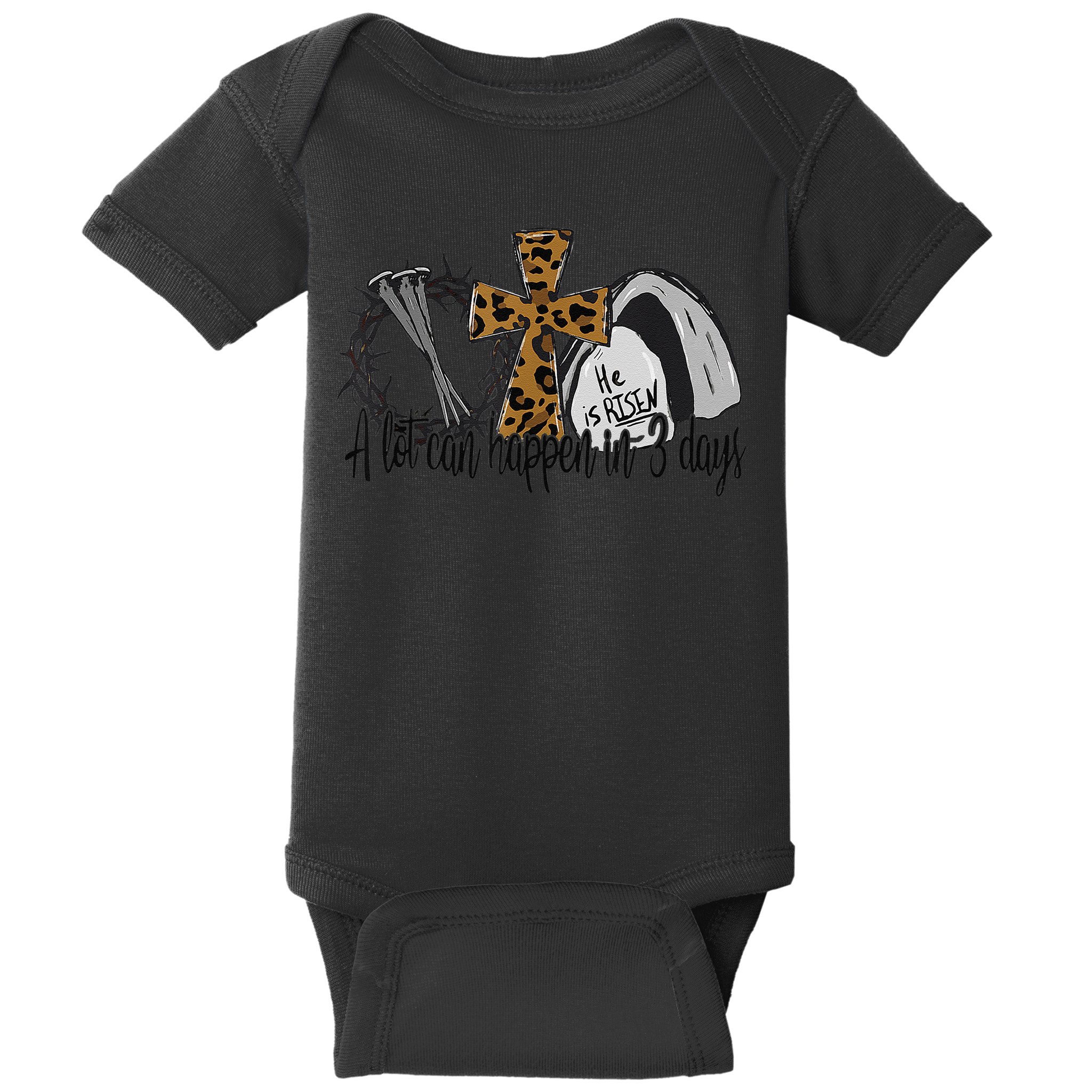A Lot Can Happen In 3 Days Jesus Easter Leopard Christian Baby Bodysuit