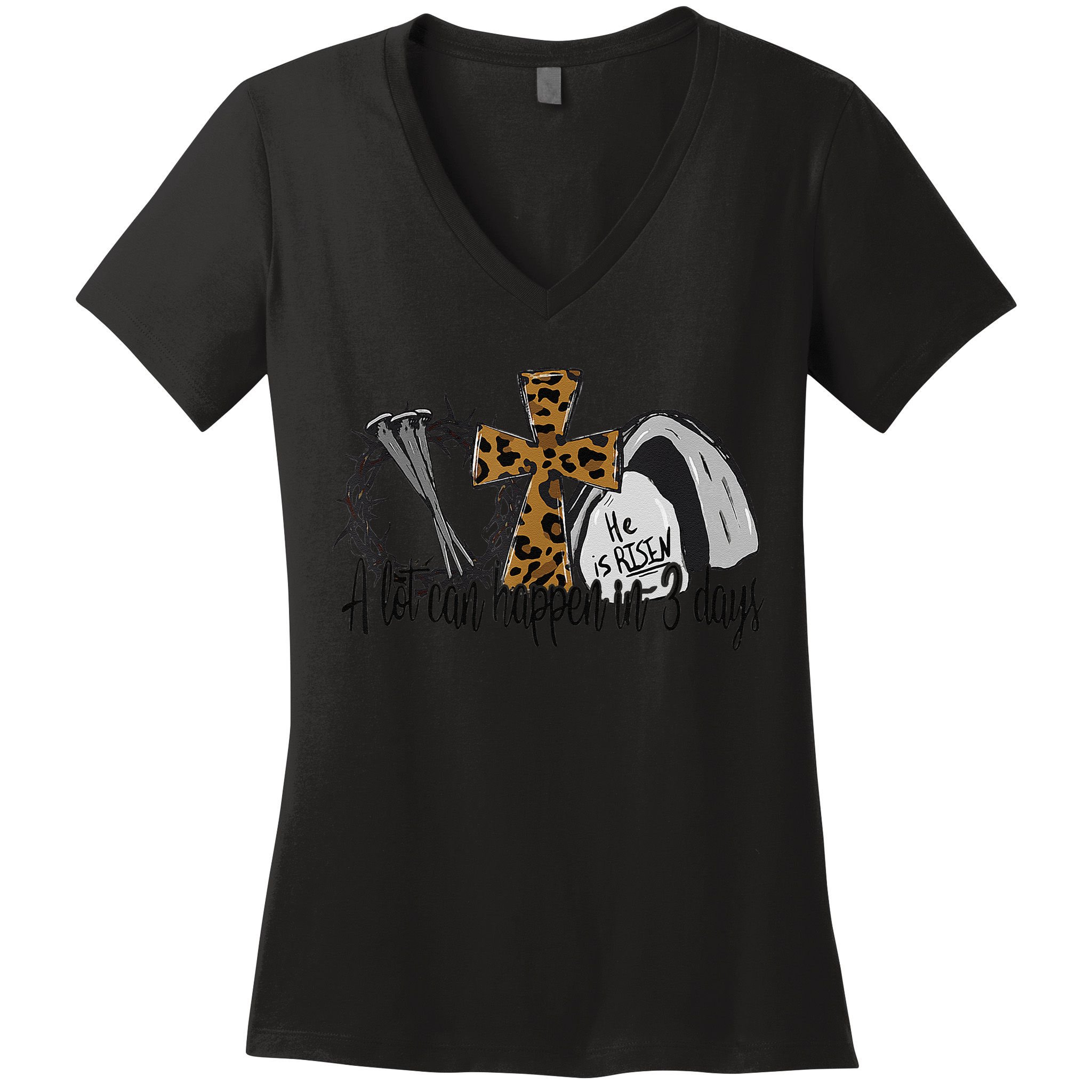 A Lot Can Happen In 3 Days Jesus Easter Leopard Christian Women's V-Neck T-Shirt