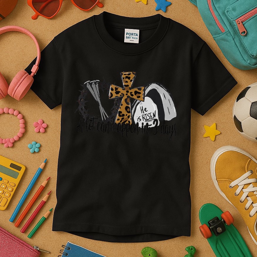 A Lot Can Happen In 3 Days Jesus Easter Leopard Christian Kids T-Shirt