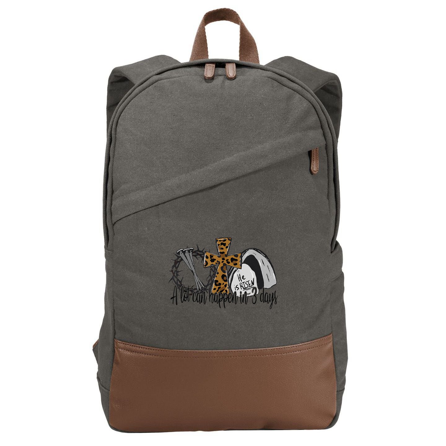 A Lot Can Happen In 3 Days Jesus Easter Leopard Christian Cotton Canvas Backpack
