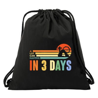A Lot Can Happen In 3 Days Retro Vintage Sunset Drawstring Bag