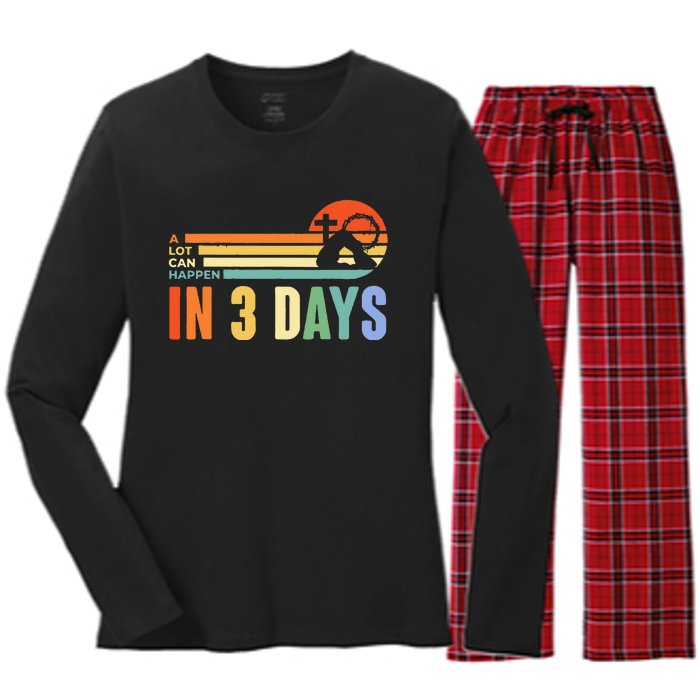 A Lot Can Happen In 3 Days Retro Vintage Sunset Women's Long Sleeve Flannel Pajama Set 