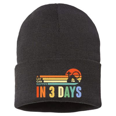 A Lot Can Happen In 3 Days Retro Vintage Sunset Sustainable Knit Beanie