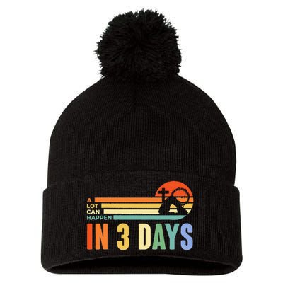 A Lot Can Happen In 3 Days Retro Vintage Sunset Pom Pom 12in Knit Beanie