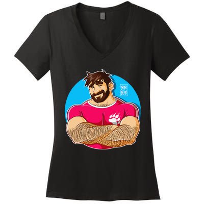 Adam Likes Crossing Arms Sakura Women's V-Neck T-Shirt