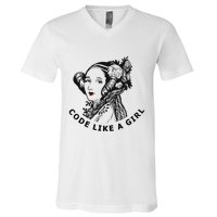 Ada Lovelace Code Like A Girl V-Neck T-Shirt