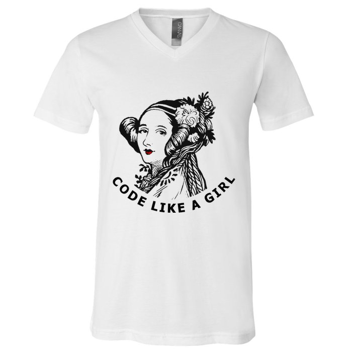Ada Lovelace Code Like A Girl V-Neck T-Shirt