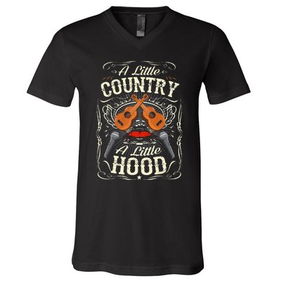 A Little Country A Little Hood Vintage Western Hip Hop Rap V-Neck T-Shirt