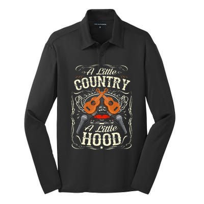 A Little Country A Little Hood Vintage Western Hip Hop Rap Silk Touch Performance Long Sleeve Polo