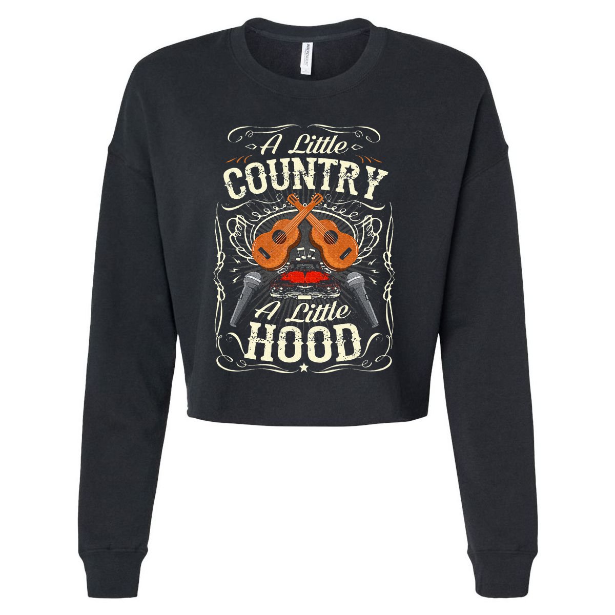 A Little Country A Little Hood Vintage Western Hip Hop Rap Cropped Pullover Crew