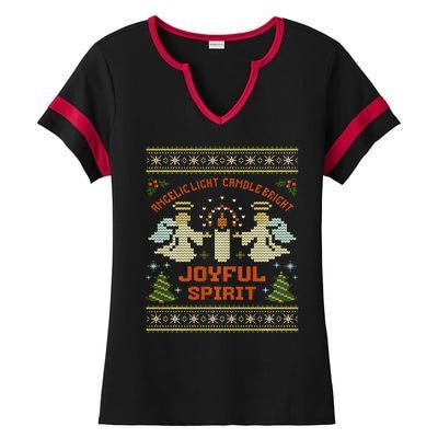 Angelic Light Candle Bright Joyful Spirit Christmas Season Ladies Halftime Notch Neck Tee