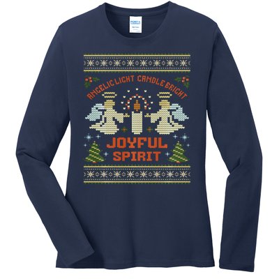 Angelic Light Candle Bright Joyful Spirit Christmas Season Ladies Long Sleeve Shirt