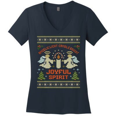 Angelic Light Candle Bright Joyful Spirit Christmas Season Women's V-Neck T-Shirt