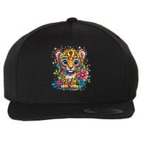Adorable Leopard Cub With Colorful Floral Surroundings Wool Snapback Cap