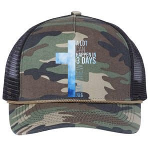 A Lot Can Happen In 3 Days Easter Cross Christianity Retro Rope Trucker Hat Cap