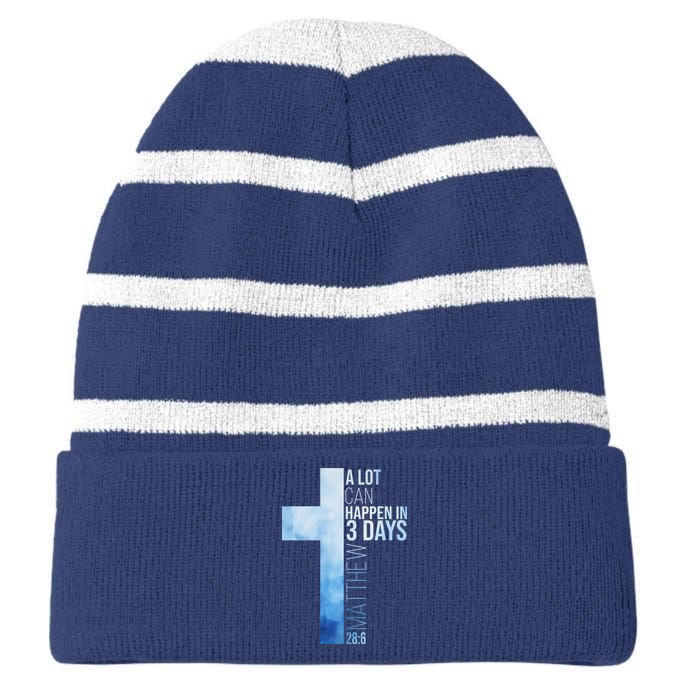 A Lot Can Happen In 3 Days Easter Cross Christianity Striped Beanie with Solid Band