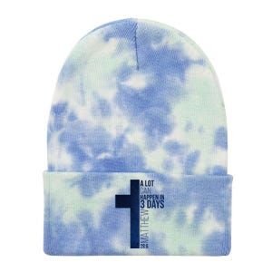 A Lot Can Happen In 3 Days Easter Cross Christianity Tie Dye 12in Knit Beanie