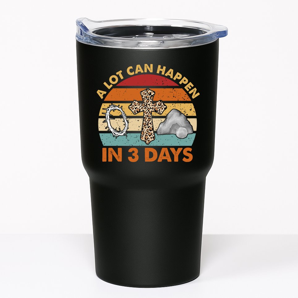 A Lot Can Happen In 3 Days Easter Retro Sunset Tumbler