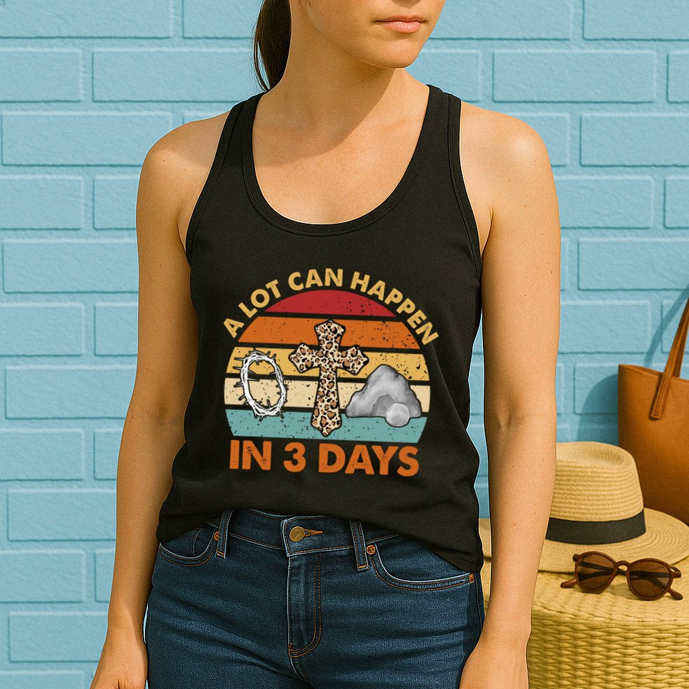 A Lot Can Happen In 3 Days Easter Retro Sunset Womens Tank Top