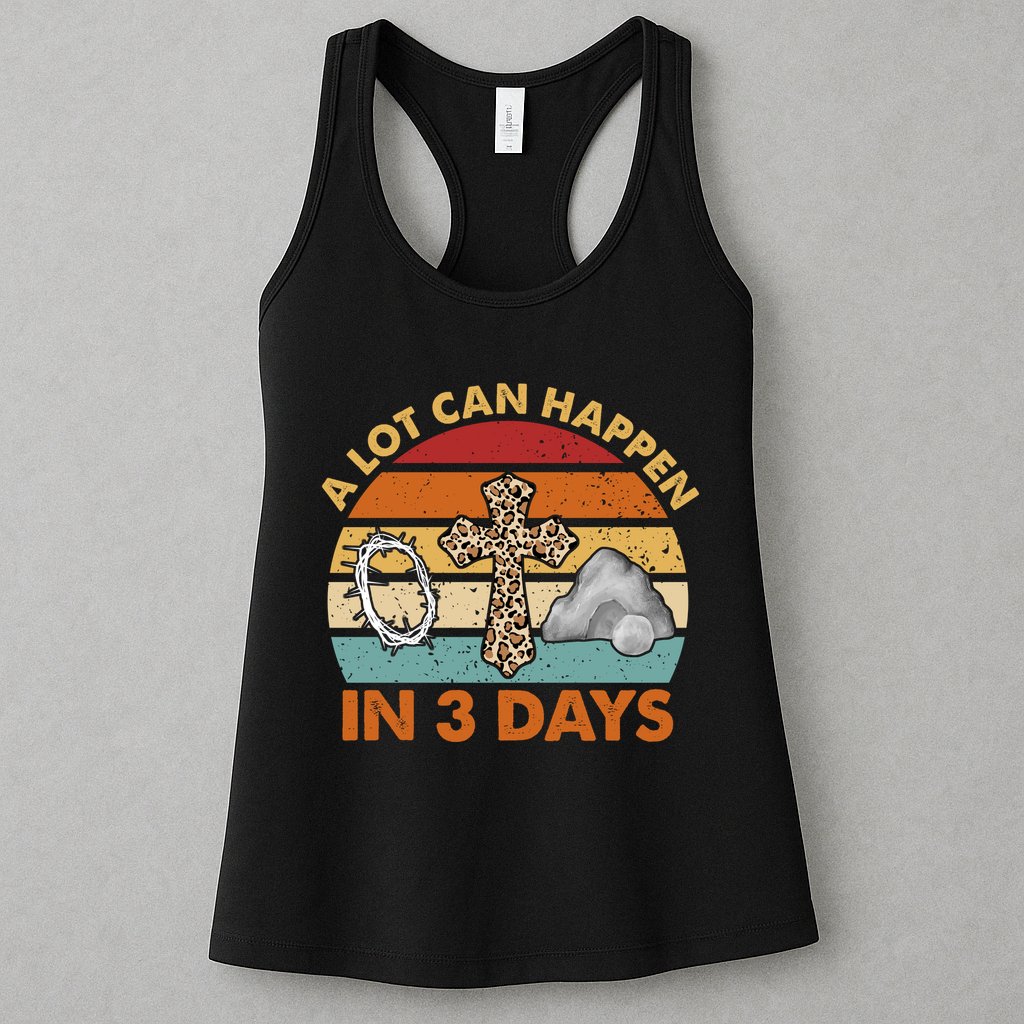 A Lot Can Happen In 3 Days Easter Retro Sunset Womens Tank Top