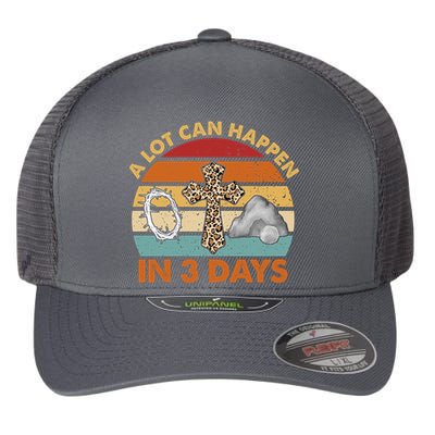 A Lot Can Happen In 3 Days Easter Retro Sunset Flexfit Unipanel Trucker Cap