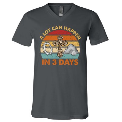 A Lot Can Happen In 3 Days Easter Retro Sunset V-Neck T-Shirt