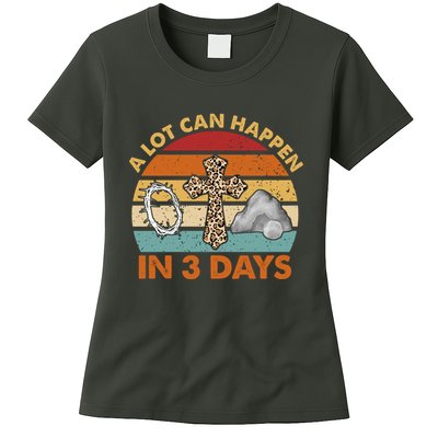 A Lot Can Happen In 3 Days Easter Retro Sunset Womens T-Shirt