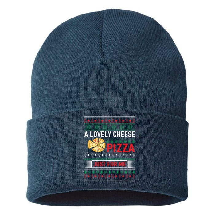 A Lovely Cheese Pizza Just For Me Ugly Christmas Sustainable Knit Beanie