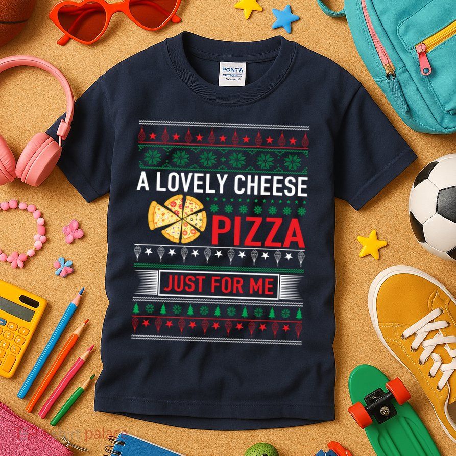 A Lovely Cheese Pizza Just For Me Ugly Christmas Kids T-Shirt