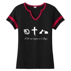 A Lot Can Happen In 3 Days Jesus Cross Easter Christian Ladies Halftime Notch Neck Tee