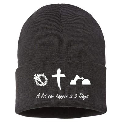 A Lot Can Happen In 3 Days Jesus Cross Easter Christian Sustainable Knit Beanie