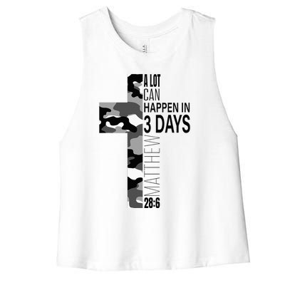 A Lot Can Happen In 3 Days Christian Easter Cross Women's Racerback Cropped Tank