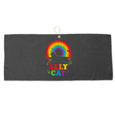 Allycat Lgbt Cat With Ally Pride Rainbow Large Microfiber Waffle Golf Towel