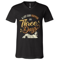 A lot Can Happen In 3 Day Easter Christian V-Neck T-Shirt