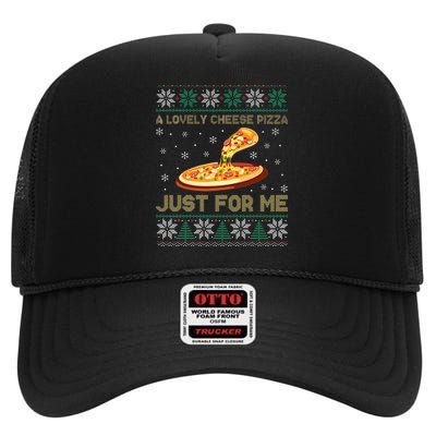 A Lovely Cheese Pizza Just For Me Christmas Pizzeria Cheesy High Crown Mesh Back Trucker Hat